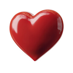 Glossy red heart 3D icon, high-resolution PNG with smooth surface and soft reflections, isolated on transparent background, perfect for Valentine&rsquo;s Day graphics, romantic designs, love-themed apps-