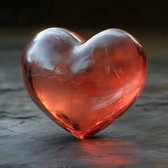 A translucent heart rests upon a textured stone surface