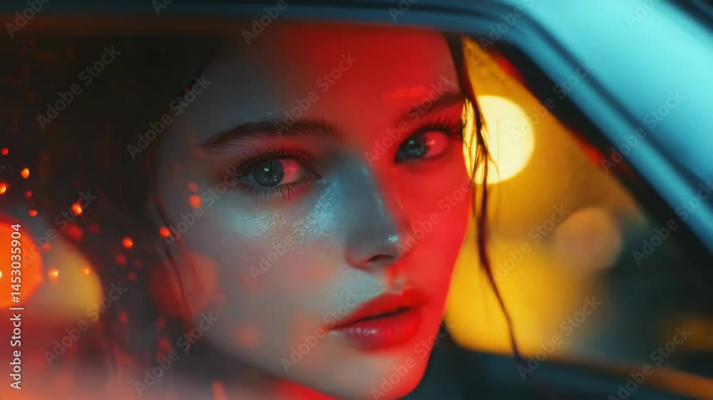 Poster a woman sits in a car, gazing out the window with a contemplative expression