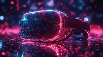 Futuristic virtual reality headset with glowing abstract lights, providing a cutting edge technology experience on a transparent background, PNG image, PNG file.