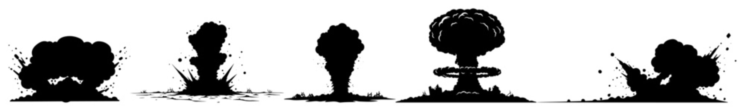 set of explosion blast shapes silhouette laser cutting shape vector