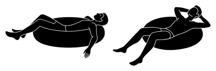 people relaxing on pool floats silhouette