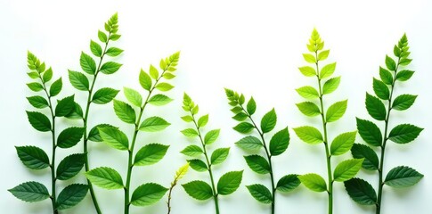 Delicate ferns and leaves isolated on white background, leafy greens, leaf, plants