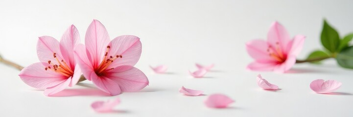 Fototapeta premium Delicate flower blooms on a plain white surface, bloom, petals, flowers