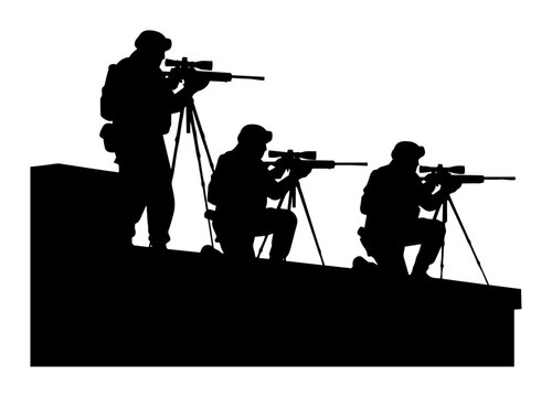 black silhouettes of snipers aiming rifles clip art preview