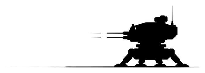 autonomous turret robot firing silhouette vector engraving © Camel