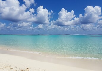Obraz premium Tropical beach paradise scene with turquoise water and white sand