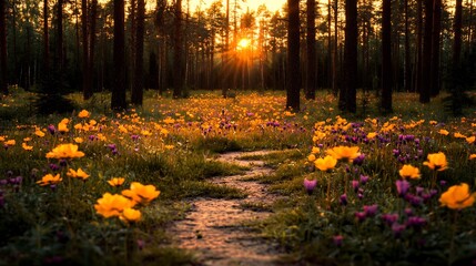 Sunny path through wildflowers