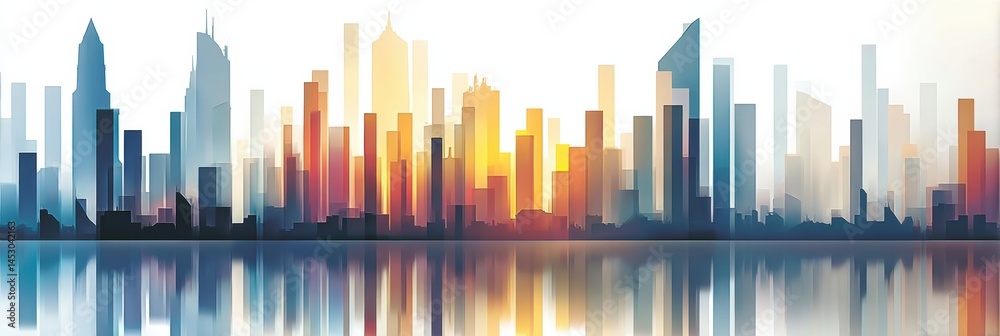 Aufkleber city skyline transforms into vertical bar chart illustrating inflation trends and economic shifts ov