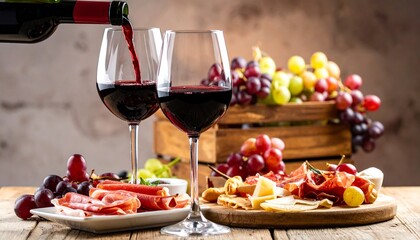 注ぐワインとおつまみ
