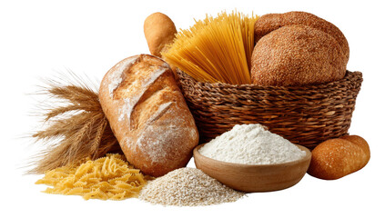 Bread, rice, flour white background png transparent carbohydrate concept using for decoration.