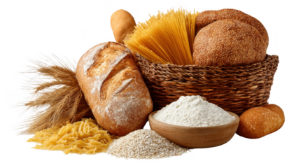 Bread, rice, flour white background png transparent carbohydrate concept using for decoration.