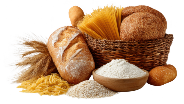 Bread, rice, flour white background png transparent carbohydrate concept using for decoration.