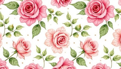 Delicate watercolor roses repeat in a soft, vintage pattern , pretty, print, pattern