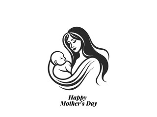 Mother’s Day Love Illustration  Simple Vector of Mom and Child Embrace in Line Art Style.