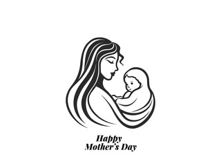 Mother’s Day Love Illustration  Simple Vector of Mom and Child Embrace in Line Art Style.