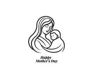 Mother’s Day Love Illustration  Simple Vector of Mom and Child Embrace in Line Art Style.