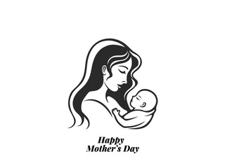 Loving Mother Holding Newborn  Black and White Line Art for Mother’s Day Projects.