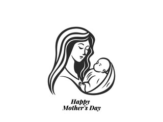 Minimalist Mom and Baby Silhouette – Mother's Day Vector Design for Gifts, Cards & Ads.