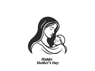 Minimalist Mom and Baby Silhouette – Mother's Day Vector Design for Gifts, Cards & Ads.