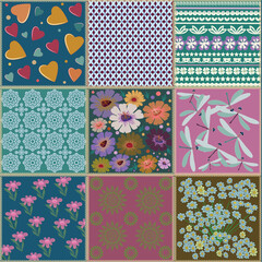 Beautiful multi-colored set of patterns for patchwork.eps