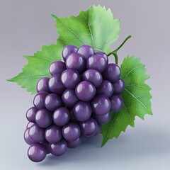 Fototapeta premium Bunch of purple grapes with leaves isolated on white background