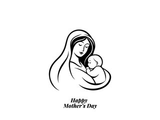 Happy Mother's Day Vector – Loving Mom Holding Baby Minimalist Line Art Illustration for Cards & Posters.
