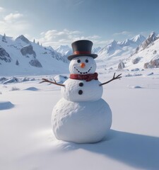 Obraz premium Frosty snowman, vast snowscape, winter gear scattered , frosty, outdoor