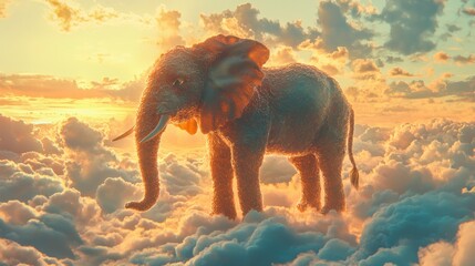 Majestic Elephant Above the Clouds at Golden Sunset
