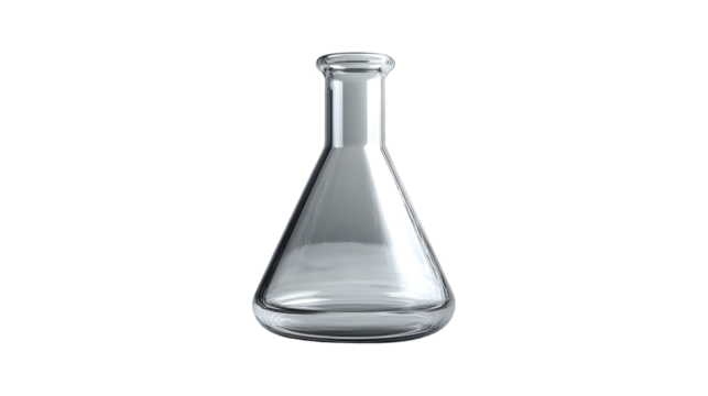A transparent conical flask on a black background ideal for scientific experiments and laborat