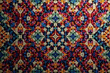 Geometric tapestry pattern, rich color, intricate detail, background pattern, polygon, line