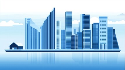 Fototapeta premium Blue Cityscape by the Water