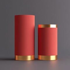 Two red cylinders with gold trim isolated on white background