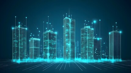 Fototapeta premium Futuristic Wireframe Cityscape Digital Art
