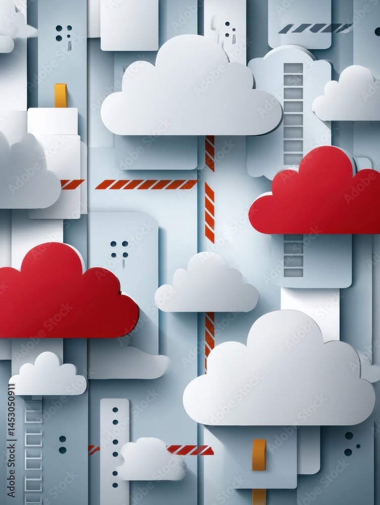 Leinwandbilder cloud computing icons obstructed by national firewalls impacting digital data transfer generative ai