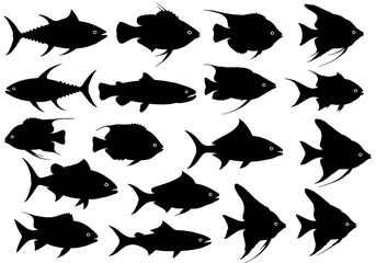 Fototapeta premium Ocean Silhouettes: A Collection of Fish AI Generated