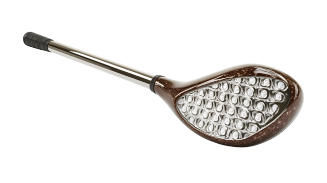 A sleek golf club with a modern design featuring a detailed head and grip ideal for sports en