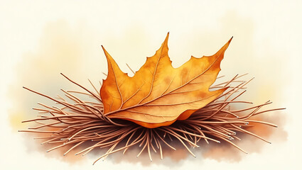 Autumn Maple Leaf on Pine Needles – Minimalist Fall Nature Art