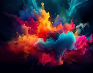 Fototapeta premium abstract multi color paint explosion on black background paint clouds on black background illustration colorful smoke texture generative ai colorfull fume in water illustration