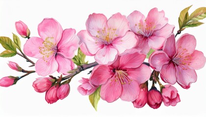 cherry blossom branch watercolor painting sakura pink flowers isolated flora design spring illustration sakura flower
