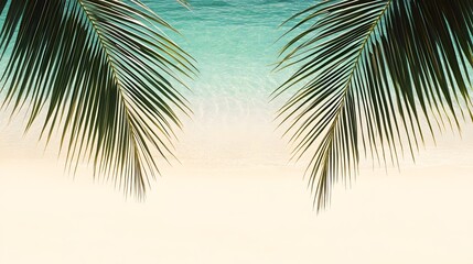 Serene Tropical Beach Scene Palm Leaves Over Turquoise Water