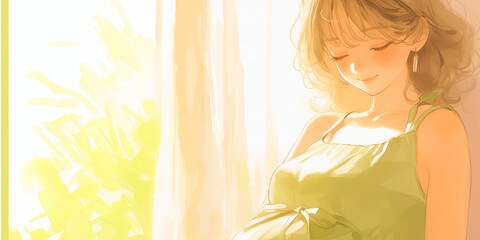 妊娠している女性、水彩画、イラスト。