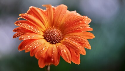 close up of a delicate orange flower with raindrops glistening on its petals creating a fresh and vibrant atmosphere showcasing intricate textures and soft natural tones
