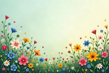 Scattered wildflowers, naive style, pastel hues, flower, summer