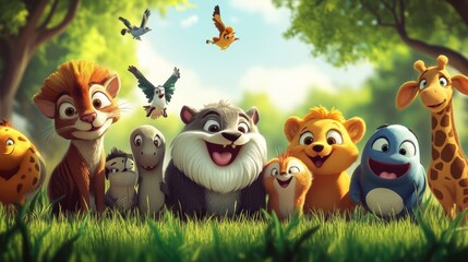 Fototapeta premium Cute animal friends in a forest setting (1)