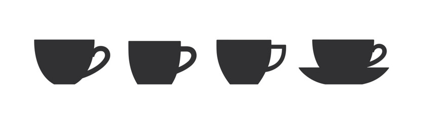 Coffee cup vector icon. Tea mug hot cafe black silhouette espresso icon set, coffee symbol.