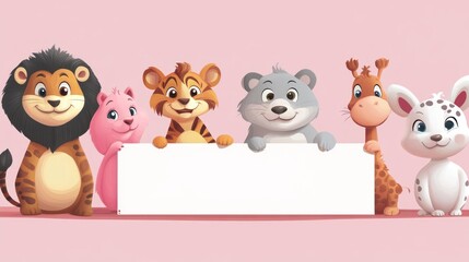 Obraz premium Cute animals holding a blank sign