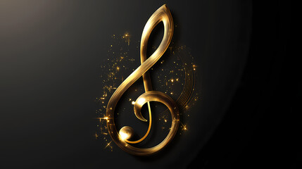Elegant golden treble clef symbol representing music and harmony on a transparent background, cut out. [Neon Folklore] | Pulse Totems | beat symbols. Illustration
