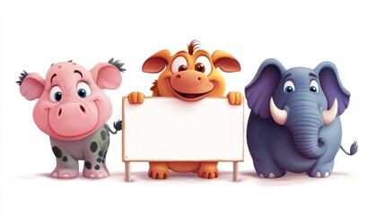 Obraz premium Cute animals holding blank sign (10)