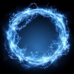 An illuminated glowing blue ring is presented against a dark background